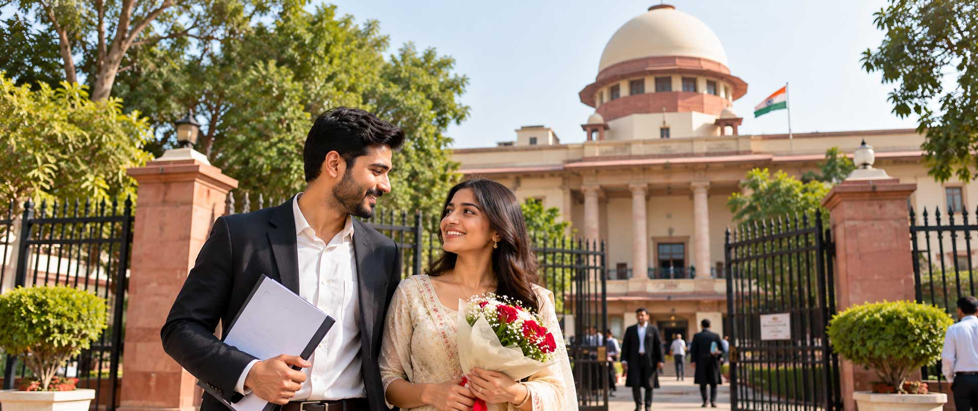 Neoclassical courthouse colonnade representing court marriage proceedings in Delhi
