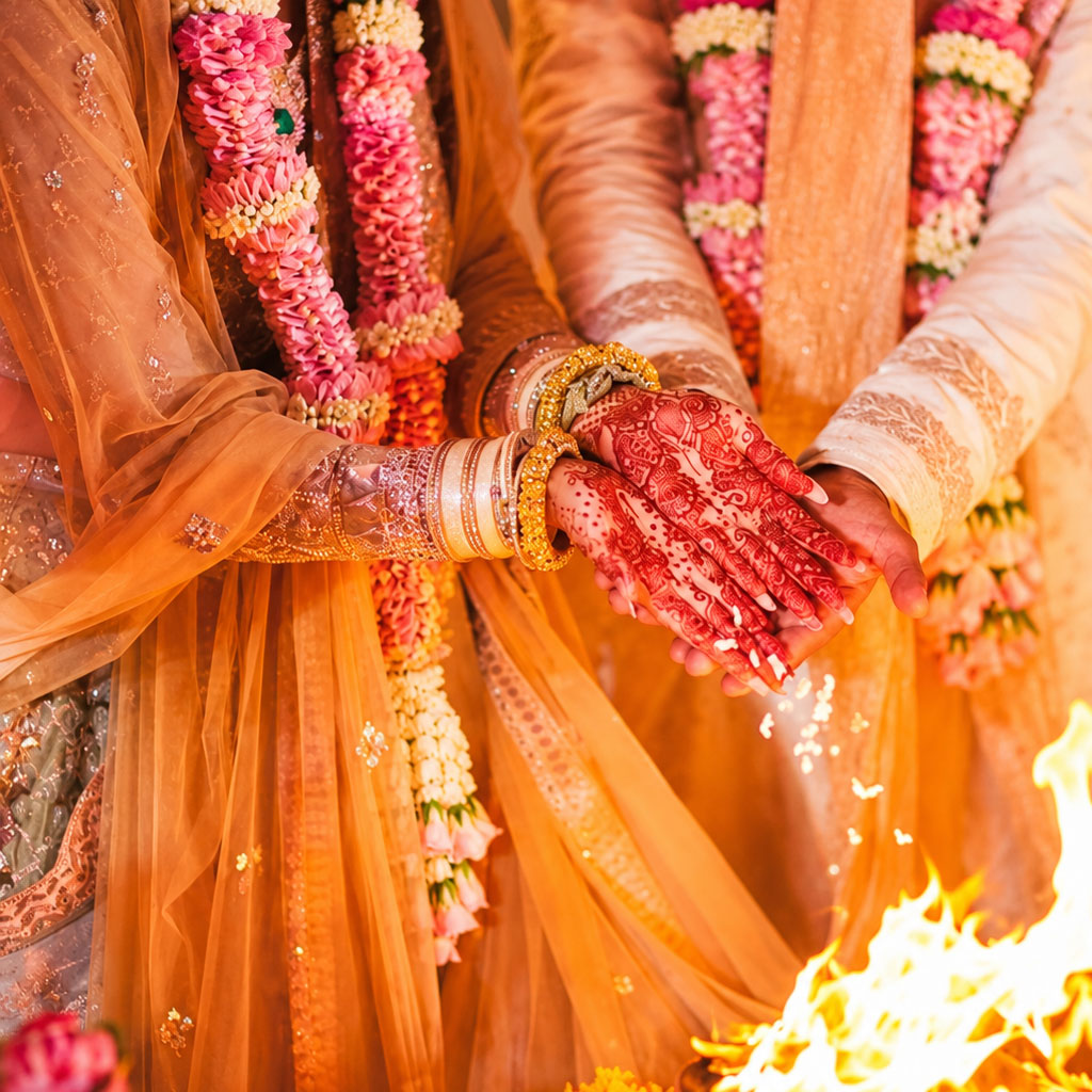 Hindu wedding ceremony rituals performed before the sacred fire